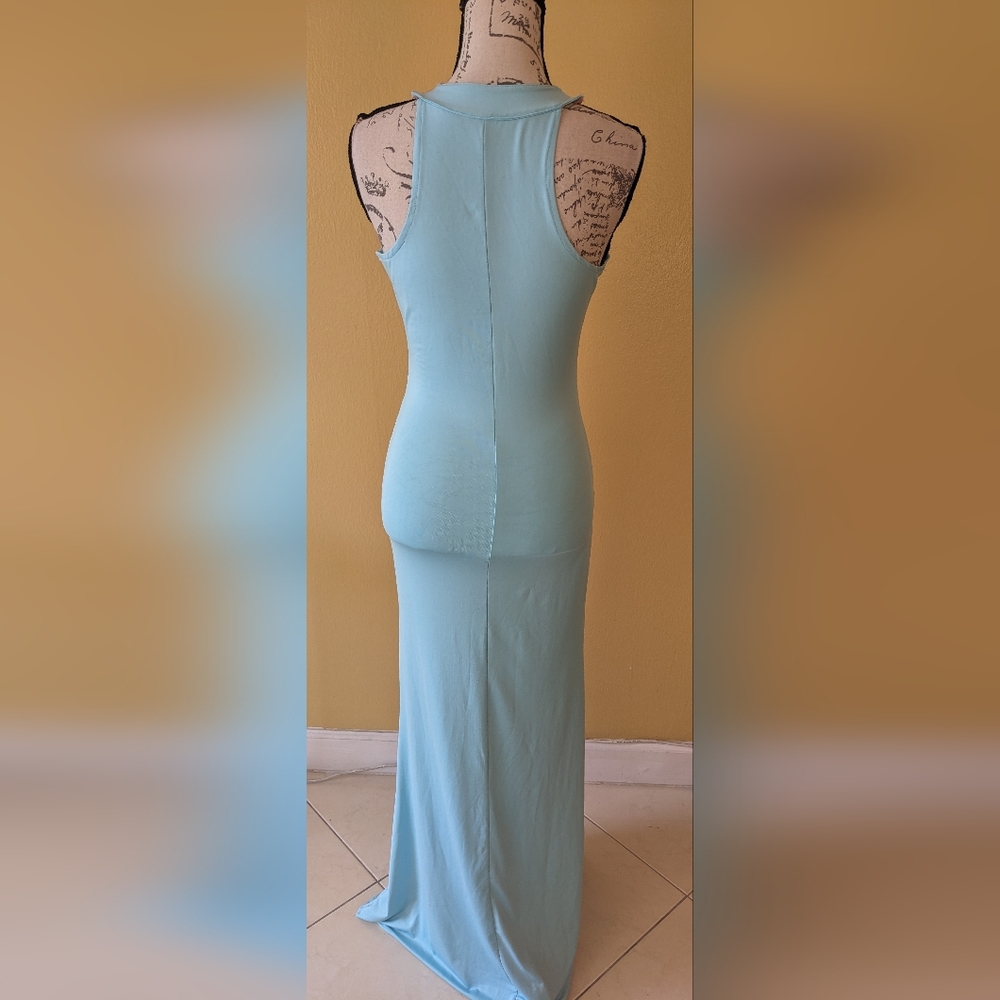 MAXI Bodycon Baby Blue & Peach Color Block Dress Size Small/Medium - Picture 6 of 6